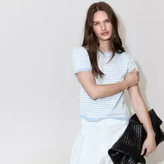 MANGO - Saco Mujer con Rayas de Algodón