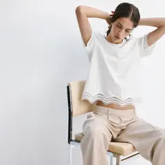 MANGO - Camiseta Mujer con Bordado Manga corta de Algodón