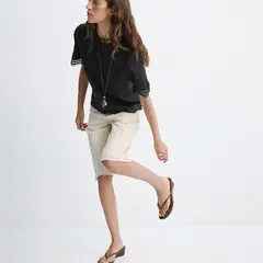 MANGO - Camiseta Mujer con Bordado Manga corta de Algodón