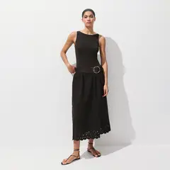 MANGO - Vestido Mujer Medio con Bordado de Algodón