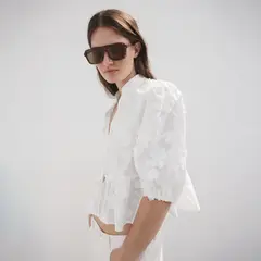 MANGO - Blusas Mujer con Bordado Manga 3/4 de Algodón