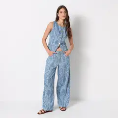 EUGENIA FERNANDEZ X FALABELLA - Jean Wide leg Mujer Tiro medio con Estampado de Algodón Eugenia Fernández x Falabella