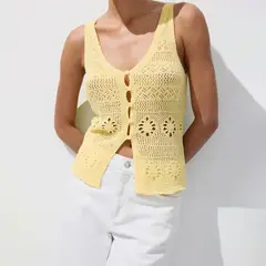 MANGO - Chaleco Mujer Tejido de Algodón