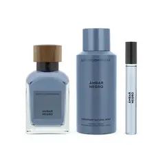 ADOLFO DOMINGUEZ - Set de perfume Hombre Incluye Ámbar Negro EDP 120ml + Desodorante 150ml + Travel Size 10ml