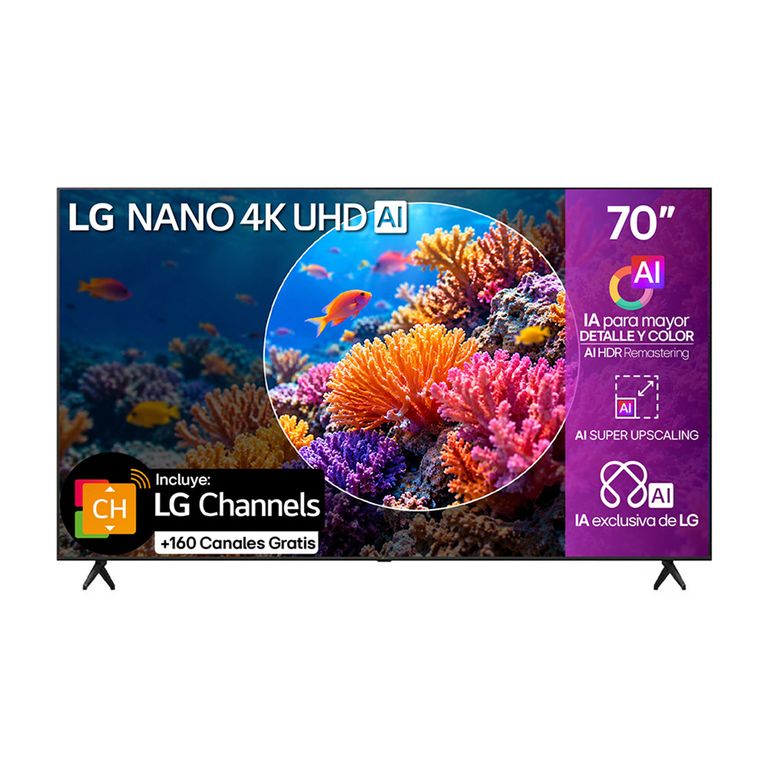 Televisor 70 pulgadas NANO 4K UHD webOs26 channels gratís 70NU850BPSD