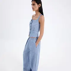 MANGO - Pantalón Recto Mujer Tiro Alto con Rayas
