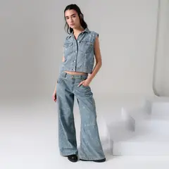 SYBILLA - Jean Wide leg Mujer Tiro Medio de Algodón