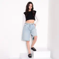 SYBILLA - Bermuda de Jean con Taches de Algodón
