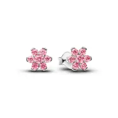 PANDORA - Aretes De Botón Flor Rosa Reluciente Talla Única Plata Esterlina