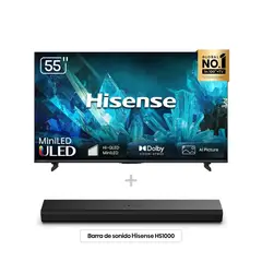 HISENSE - Combo Televisor + Barra | 55 Pulgadas |ULED MiniLED Dolby Vision IQ| 55U6ESV | Barra de Sonido HS1000