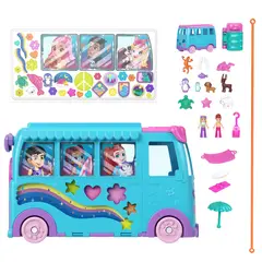 POLLY POCKET - Aventura Sobre Ruedas con Mascotas, Set de Juego con Mini Muñecas y Accesorios, Vehículo Convertible, Juguete para Niñas de 4 Años en Adelante