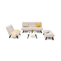 MICA - Juego de Sala Moderno en Tela (Sofá Cama + Poltrona + Puff + Mesa de Centro) Prato