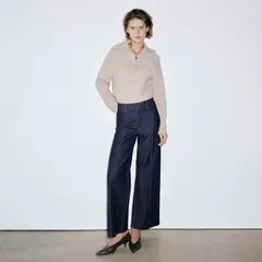 MANGO - Jean Wide leg Mujer Tiro alto de Algodón