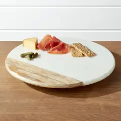 CRATE & BARREL - Tabla Lazy Susan en Madera y Mármol 36 cm