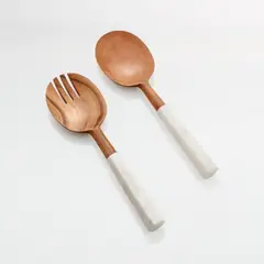 CRATE & BARREL - Cubiertos para Servir Ensalada Madera y Mármol Set x 2