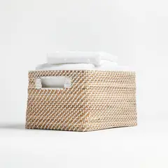 CRATE & BARREL - Canasto organizador Pequeño Sedona Blanco 22.23 cm 27.63 cm