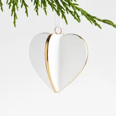 CRATE & BARREL - Adorno para árbol Gold&White Heart en Porcelana 5 cm x 6 cm