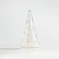 CRATE & BARREL - Adorno Ribbed Clear Christmas Tree en Vidrio 23 cm x 10 cm