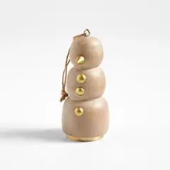 CRATE & BARREL - Adorno para árbol Wood&Brass Snowman en Madera mango 8 cm x 4 cm