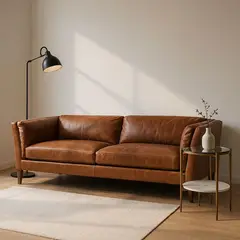 BASEMENT HOME - Sofá 3 Puestos en Cuero, Borg de 220 x 87 x 92 cm con Patas de Madera- Mueble - 0% Interés a 3, 6 o 12 Cuotas Pagando con tu CMR Banco Falabella