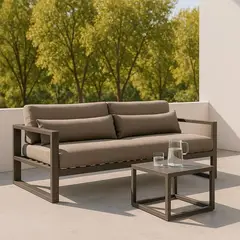 BASEMENT HOME - Sofá de Exterior y Terraza o Jardín Moderno en Poliéster 3 Puestos Mónaco 190 x 80 x 58 cm  - 0% Interés a 3, 6 o 12 Cuotas Pagando con tu CMR Banco Falabella