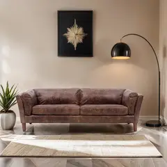 BASEMENT HOME - Sofá 3 Puestos en Cuero, Borg de 220 x 87 x 92 cm con Patas de Madera- Mueble - 0% Interés a 3, 6 o 12 Cuotas Pagando con tu CMR Banco Falabella