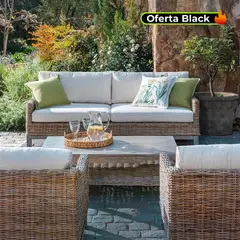 MICA - Sofá de Exterior 3 Puestos en Ratán 193 x 86 x 62 cm Kubu - Mueble Roberta Allen -0% Interés a 3, 6 o 12 Cuotas Pagando con tu CMR Banco Falabella