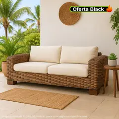 BASEMENT HOME - Sofá de Exterior 3 Puestos en Ratán 217 x 98 x 63 cm Kretes - Mueble - 0% Interés a 3, 6 o 12 Cuotas Pagando con tu CMR Banco Falabella