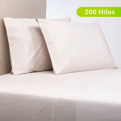 BASEMENT HOME - Juego de Sábanas Lisa de Algodón 200 Hilos Agusto Beige