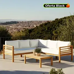 MICA - Sofá en L de exterior 4 puestos Camerun 194 x 194 x 60 cm