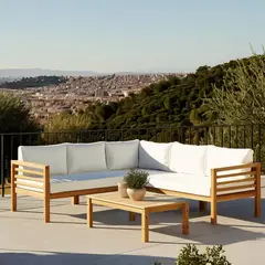 MICA - Sofá en L de Exterior y Terraza o Jardín Moderno en Poliéster 4 Puestos Camerun 189 x 77 x 188 cm Blanco - 0% Interés a 3, 6 o 12 Cuotas Pagando con tu CMR Banco Falabella
