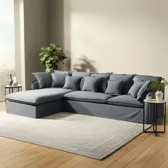BASEMENT - Sofá en L de 4 Puestos en Tela de Algodón, Atlanta 278 x 162 x 110 cm con Pata de Plástico - Mueble Home - 0% Interés a 3, 6 o 12 Cuotas Pagando con tu CMR Banco Falabella