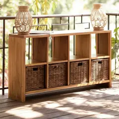 BASEMENT HOME - Bifé para Exterior en Madera, Kretes 155x 90 x 35 cm, Incluye 4 Cestos en Ratán - 0% Interés a 3, 6 o 12 Cuotas Pagando con tu CMR Banco Falabella