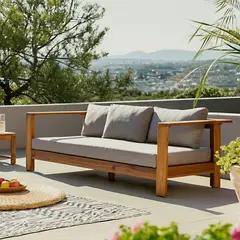 BASEMENT HOME - Sofá de Exterior y Terraza o Jardín Moderno en Poliéster 3 Puestos Santa Monica 200 x 65 x 92 cm  - 0% Interés a 3, 6 o 12 Cuotas Pagando con tu CMR Banco Falabella