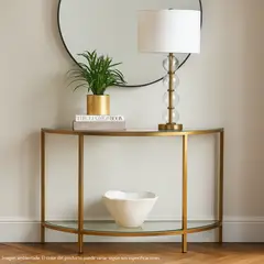 BASEMENT HOME - Mesa de Arrimo Ovalada en Metal y Vidrio Gold 110 x 80 x 35 cm - 0% Interés a 3, 6 o 12 Cuotas Pagando con tu CMR Banco Falabella