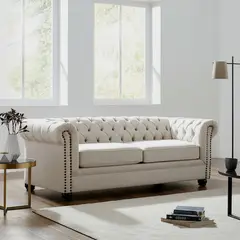 ROBERTA ALLEN - Sofá cama 3 puestos en Tela 200 x 92 x 75 cm, con Patas de Madera - Mueble Arthur - 0% Interés a 3, 6 o 12 Cuotas Pagando con tu CMR Banco Falabella