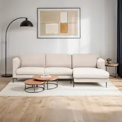 BASEMENT HOME - Sofá en L 4 Puestos en Poliéster Conley 261 x 170 x 81.5 cm Patas en Madera de Abadul - 0% Interés a 3, 6 o 12 Cuotas Pagando con tu CMR Banco Falabella
