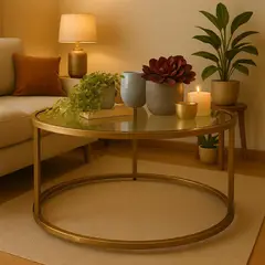 BASEMENT HOME - Mesa de Centro Moderna Redonda en Vidrio Gold 80 x 45 x 80 cm - 0% Interés a 3, 6 o 12 Cuotas Pagando con tu CMR Banco Falabella