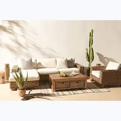 BASEMENT HOME - Sofá en L de Exterior y terraza o Jardín en Ratán 4 Puestos Kretes 270 x 159 x 67 cm - 0% Interés a 3, 6 o 12 Cuotas Pagando con tu CMR Banco Falabella