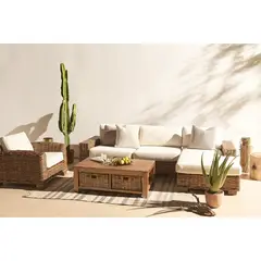 BASEMENT HOME - Sofá en L de Exterior y Terraza o Jardín 4 Puestos en Ratán Kretes 271 x 129 x 66 cm - 0% Interés a 3, 6 o 12 Cuotas Pagando con tu CMR Banco Falabella