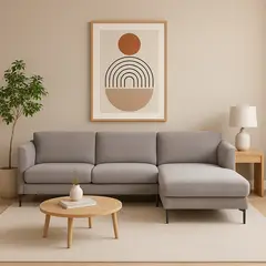 BASEMENT HOME - Sofá en L 4 Puestos en Poliéster Conley 261 x 170 x 81.5 cm Patas en Madera de Abadul - 0% Interés a 3, 6 o 12 Cuotas Pagando con tu CMR Banco Falabella