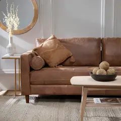 BASEMENT HOME - Sofá 3 Puestos en Cuero, Connery de 221 x 83 x 89 cm con Patas de Metal - Mueble - 0% Interés a 3, 6 o 12 Cuotas Pagando con tu CMR Banco Falabella