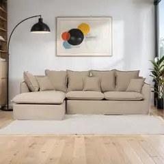 BASEMENT - Sofá en L de 4 Puestos en Tela de Algodón, Atlanta 278 x 162 x 110 cm con Pata de Plástico - Mueble Home - 0% Interés a 3, 6 o 12 Cuotas Pagando con tu CMR Banco Falabella