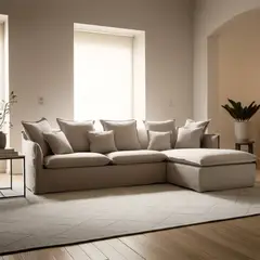 BASEMENT HOME - Sofá en L Derecho de 4 Puestos en Tela de Algodón, Atlanta 278 x 99 x 93 cm con Patas de Plástico - Mueble -0% Interés a 3, 6 o 12 Cuotas Pagando con tu CMR Banco Falabella