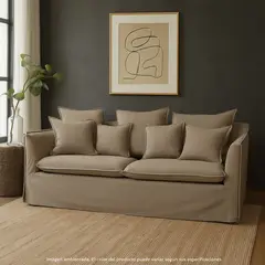 BASEMENT HOME - Sofá 3 Puestos en Tela, Atlanta 209 x 93 x 99 cm con Patas de Plástico - Mueble - 0% Interés a 3, 6 o 12 Cuotas Pagando con tu CMR Banco Falabella