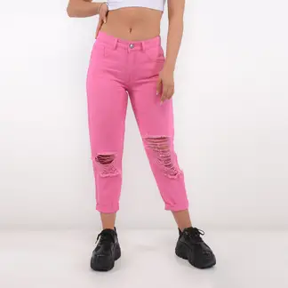 DAHLA - Jean Mom Fit para Mujer Tiro alto de Algodón