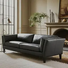 BASEMENT HOME - Sofá 3 Puestos en Cuero, Borg de 220 x 87 x 92 cm con Patas de Madera- Mueble - 0% Interés a 3, 6 o 12 Cuotas Pagando con tu CMR Banco Falabella