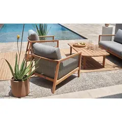 BASEMENT HOME - Poltrona de Exterior y Terraza o Jardín Moderna en Madera 1 Puesto Lita 70 x 68 x 55 cm - 0% Interés a 3, 6 o 12 Cuotas Pagando con tu CMR Banco Falabella