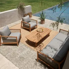 BASEMENT HOME - Sofá de Exterior y Terraza o Jardín 3 Puestos en Madera Teca Lita 188 x 70 x 55 cm - 0% Interés a 3, 6 o 12 Cuotas Pagando con tu CMR Banco Falabella