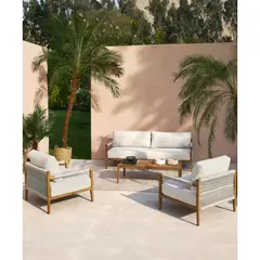 BASEMENT HOME - Sofá de Exterior y Terraza o Jardín 3 Puestos en Madera Teca Aruba 195 x 75 x 62.5 cm - 0% Interés a 3, 6 o 12 Cuotas Pagando con tu CMR Banco Falabella